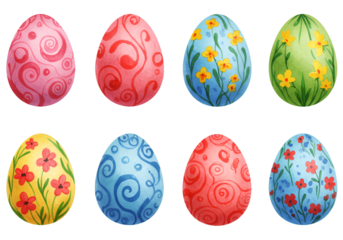 Illustration of Decorated Easter Eggs with Floral Pattern Transparent
