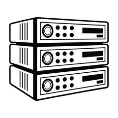 Stacked Network Servers Vector – Black and White Electronic Data Storage Device Illustration for Technology, Web Hosting, and IT Infrastructure Design