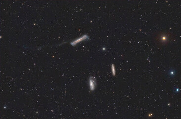 The Leo Triplet galaxies M66, M65, and NGC3628 in the constellation Leo