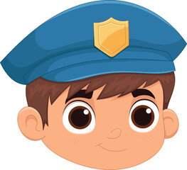 Cartoon depiction of a child wearing a police officer's uniform hat.