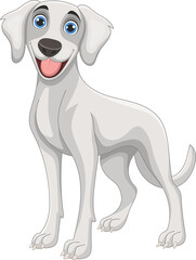 Friendly cartoon white dog standing tall with a joyful expression on its face.
