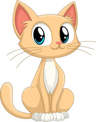 Cartoon cat with bright eyes and a sweet expression sitting patiently.