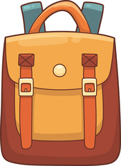 Cartoon backpack with straps and buckles, perfect for school or traveling.
