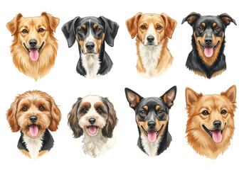 Illustration of Dogs Transparent Background Animal Portrait Collection