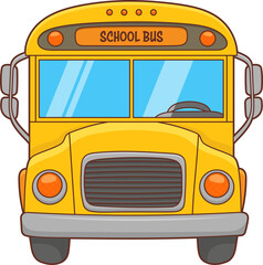 A cartoon illustration of a front view of a yellow transportation vehicle.