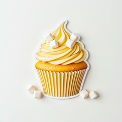Delicious yellow cupcake topped with creamy frosting and marshmallows, perfect for any sweet treat occasion.