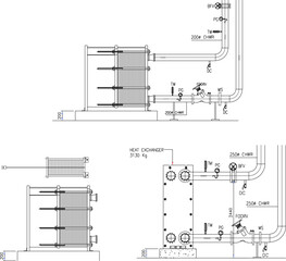 vector illustration of detailed engineering industrial equipment radiator cooling system