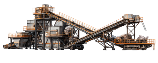 Realistic Detailed Studio-Lit rock crusher with conveyor sy digital artwork, commercial stock asset, ideal for marketing materials and graphic design, HD asset, professional graphics