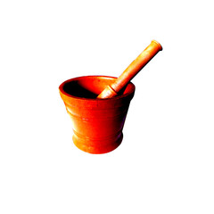 Traditional African wooden mortar isolated on transparent background – ideal for cultural,...