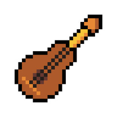 Fototapeta premium Wooden Guitar, Pixel Art Icon, Isolated