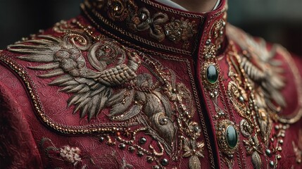 Close-up of cardinal's ornate red vestments with embroidery