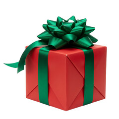 Isolated Gift Wrapped in Red with Green Bow for Christmas Present