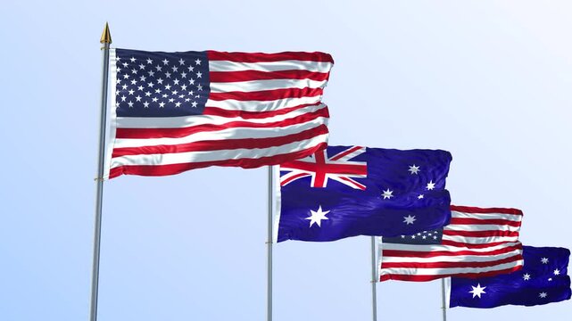 A Row Of United States And Australia Flag