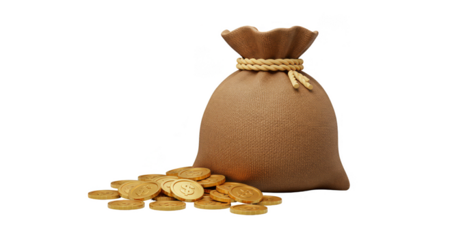 Isolated Bag of Golden Coins Wealth Finance Treasure Riches