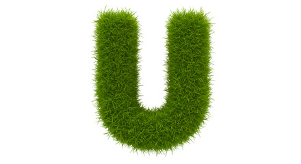 Isolated Green Grass Letter U Alphabet Symbol Sign on Transparent Background