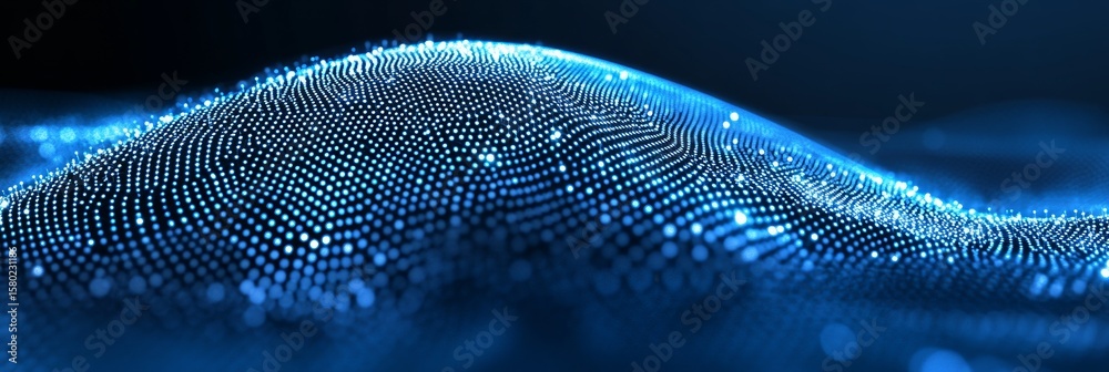 Poster futuristic data wave with digitally created points network background for hi-tech security system