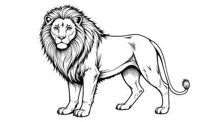 Obraz premium A detailed line art illustration of a lion, isolated on a clean white background.