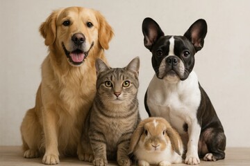 A Quartet of Pets Sharing a Moment of Peace
