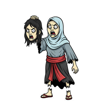 A cartoon representation of a Leyak carrying a head on a transparent background