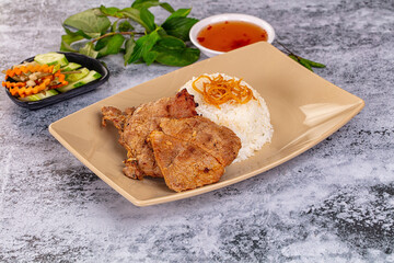 Roasted pork steak with rice