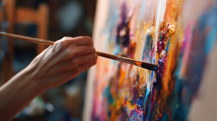 Obraz premium Close-Up of Hands Painting on Canvas for Creative and Leisure Activities 