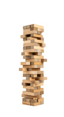 Isolated Jenga Tower Game With Wooden Blocks Stacked on Black Background