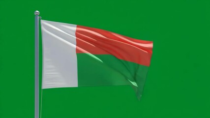 Malagasy Pride: A vibrant flag of Madagascar flutters gracefully against a bold green backdrop, representing the nation's identity and pride.