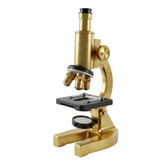Isolated Golden Microscope for Scientific Research With Transparent Background