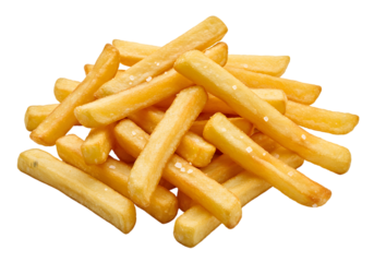 Isolated Pile of Golden French Fries with Salt in Transparent Background