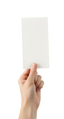Isolated Hand Holding White Blank Card Paper with Transparent Background