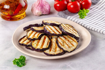 Tasty grilled eggplant round slices