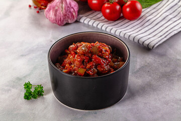 Roasted chicken hearts with vegetables