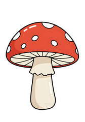 Cartoon Illustration of Red Mushroom with White Spots on Transparent