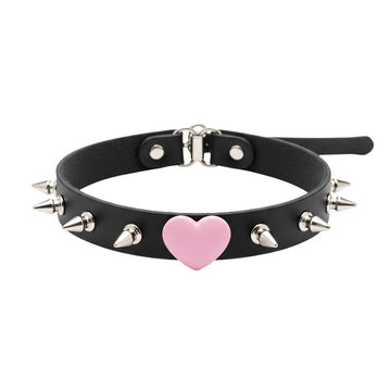 Black spiked choker with pink heart