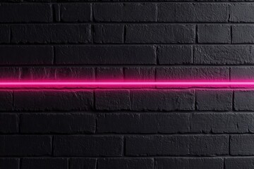 Neon Beam: a striking composition featuring a sleek, bright neon beam elegantly spanning the textural surface of a dark brick wall, creating a cool, futuristic, and aesthetic atmosphere.