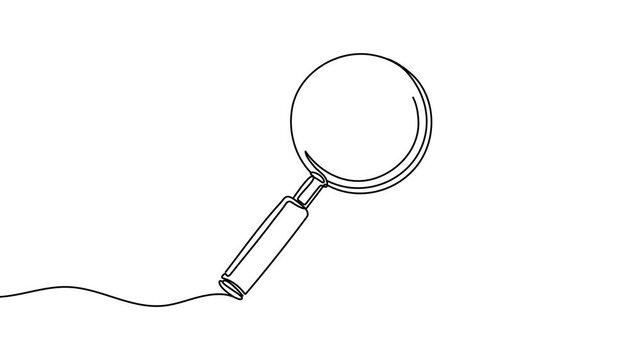 Animation of a single line drawing of a magnifying glass. Continuous contour movement of a magnifying glass. Continuous video with one line.