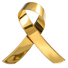 A shiny gold awareness ribbon on a transparent background. The ribbon is elegantly twisted, symbolizing support and hope.