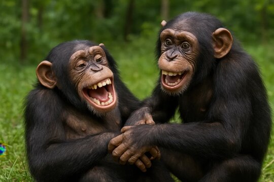 Chimpanzees Share a Moment of Joy in the Forest