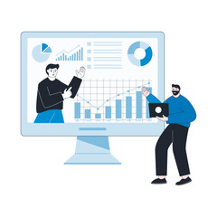 Online Business Analytics Concept, two person communication
