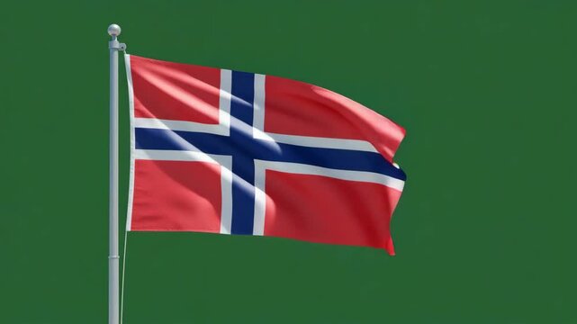 Norwegian Flag in the Wind: A vibrant depiction of the Norwegian flag waving proudly against a bright, clear sky.