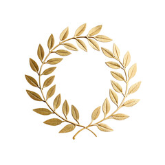 A golden laurel wreath with detailed leaves on a transparent background. The design is isolated and suitable for various graphic applications.
