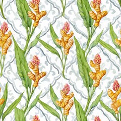 Vibrant Ginger Plant Pattern for Stylish Botanical Designs seamless pattern
