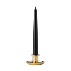 Black taper candle in brass holder