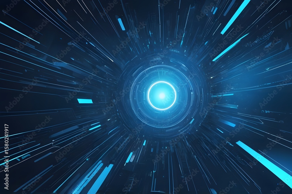Fototapete Abstract Blue Technology Background. An abstract blue background with a feeling of movement of computer information.