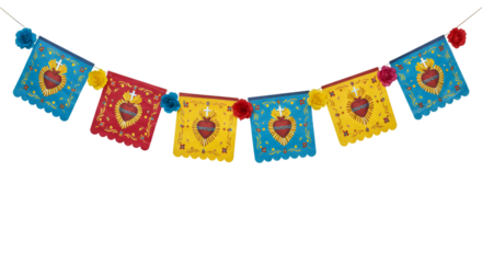 Isolated Illustration of Festive Garland with Vibrant Colors and Hearts
