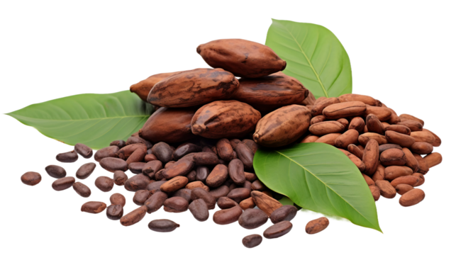 Rustic Closeup of Dried Cocoa Beans in PNG Format, Ideal for Chocolate, Baking, and Fairtrade Agricultural Marketing