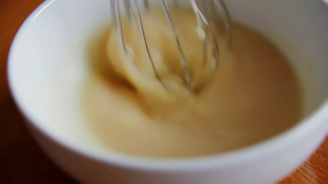 Whisking Eggs in a White Bowl for Cooking or Baking Demonstration