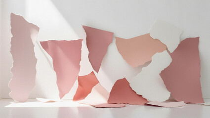 Torn paper arrangement soft pink hues peach rose