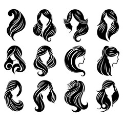 set of bridal hairstyles vectors icons