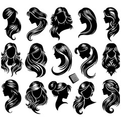 set of different bridal hairstyles vectors